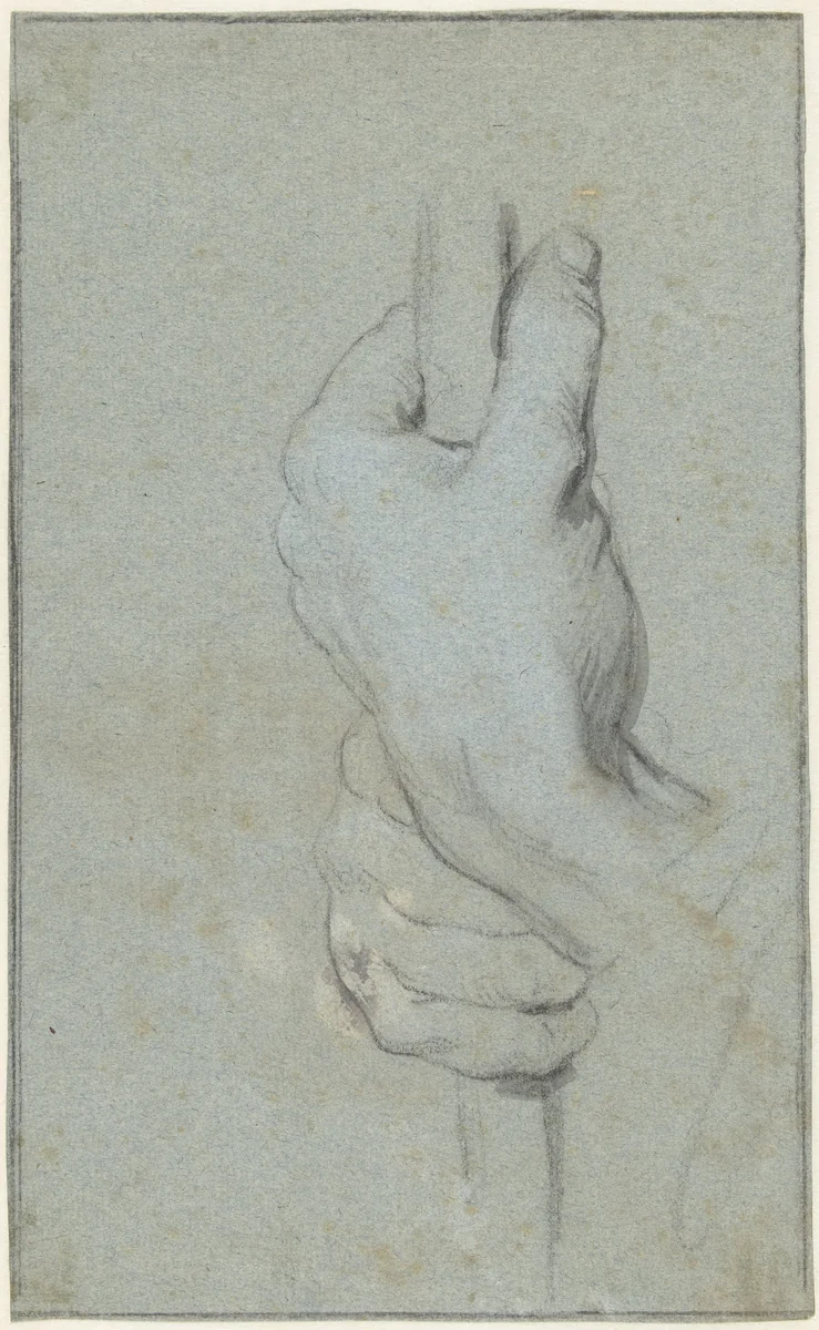 Studie van twee handen die een staf omklemmen by Jacob de Wit, drawing, 1705-1754
