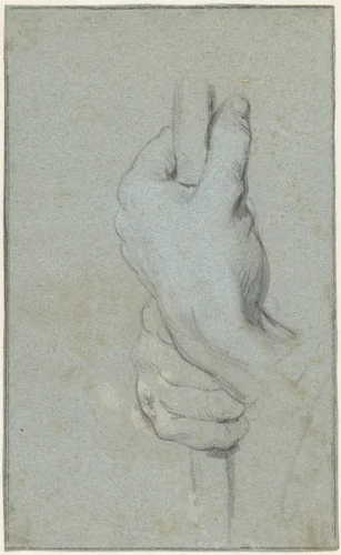 Studie van twee handen die een staf omklemmen by Jacob de Wit, drawing, 1705-1754