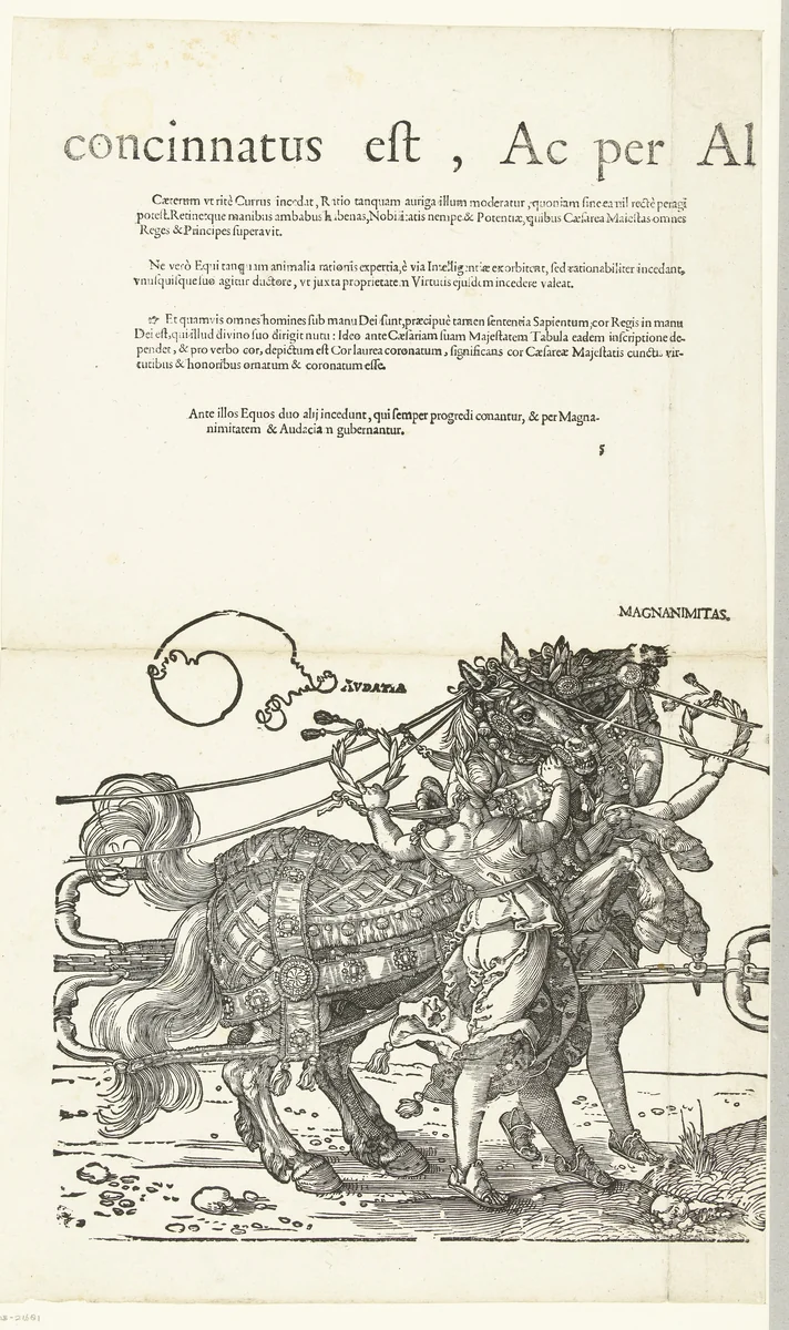 Triomfwagen van keizer Maximiliaan I by Hans Guldenmund, print, 1527-1529