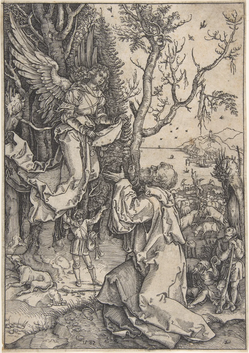 Joachim and the Angel (recto); Three figures with loose draperies (verso, in upper right hand corner) by Anton Möller, drawing, 1582