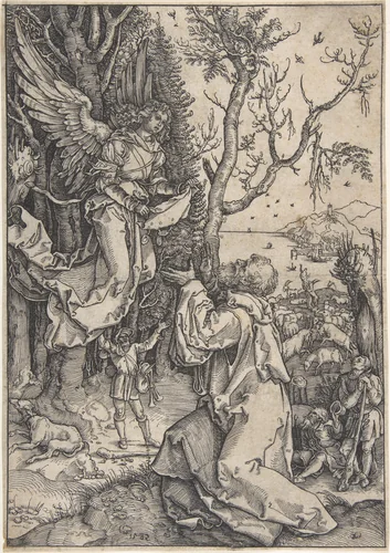 Joachim and the Angel (recto); Three figures with loose draperies (verso, in upper right hand corner) by Anton Möller, drawing, 1582
