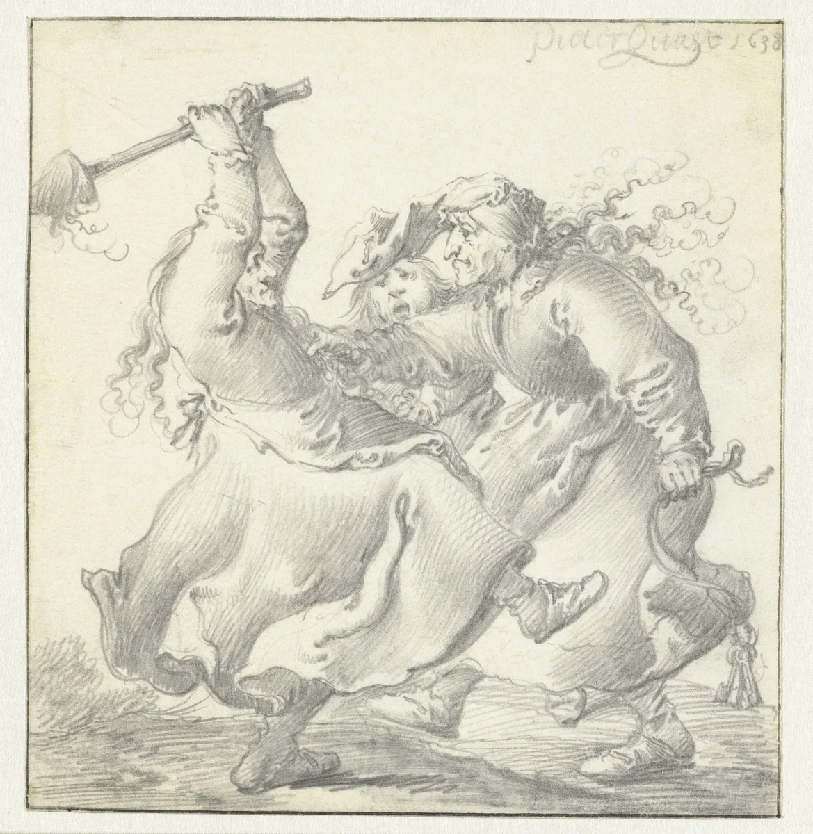 Twee vechtende vrouwen by Pieter Jansz Quast, drawing, 1638