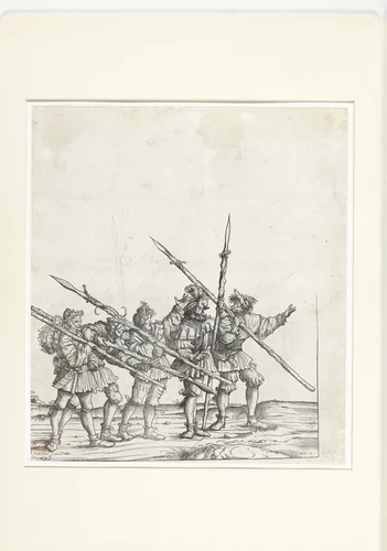 Jagers te voet bij de berenjacht by Hans Burgkmair, print, 1483-1526