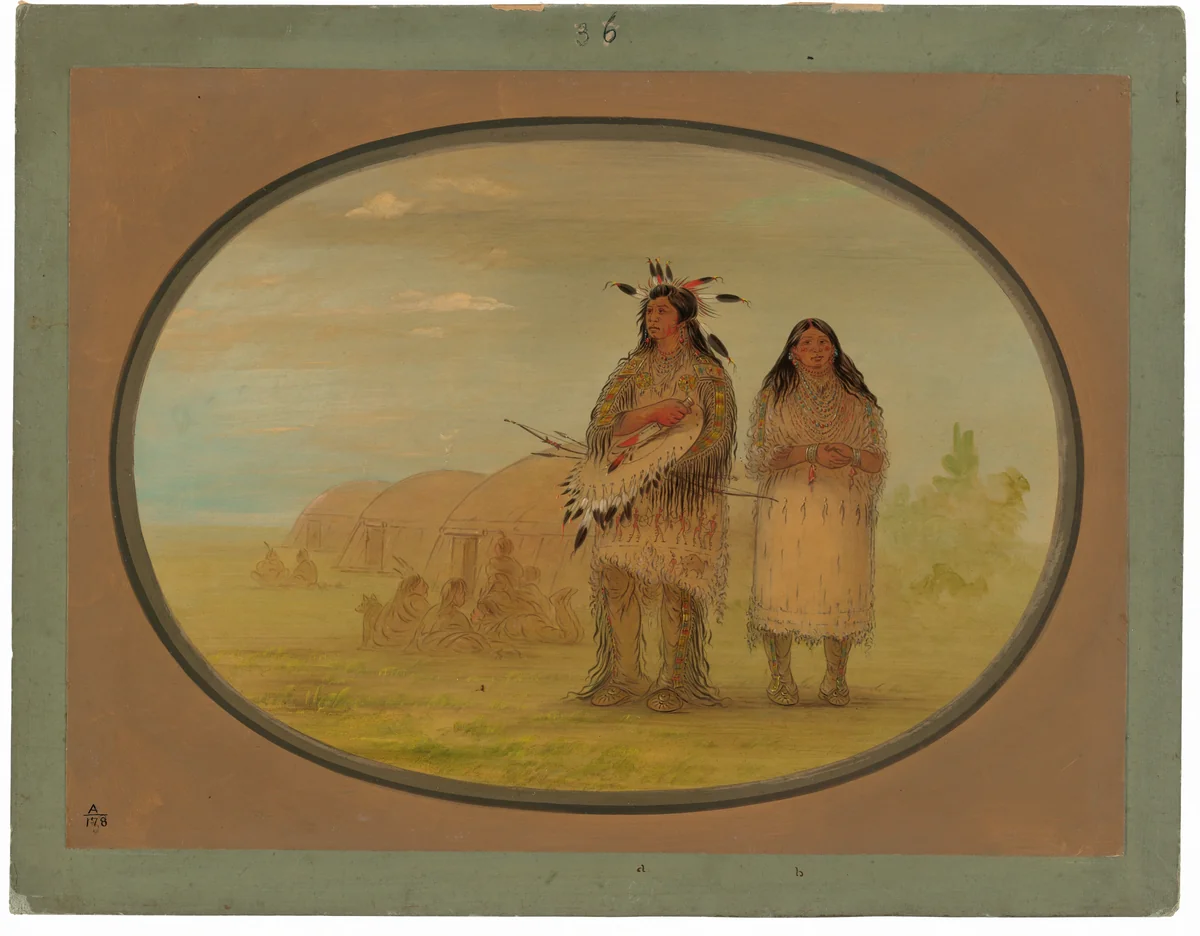 Riccarree Chief and His Wife by George Catlin, painting, 1861-1869