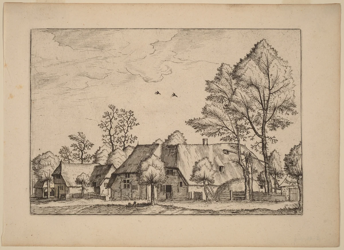 Large Farm with Draw Well by Johannes van Doetechum; Lucas van Doetechum; Master of the Small Landscapes, print, 1676