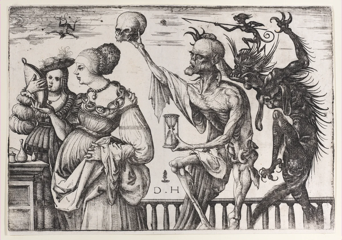 Death and the Devil Surprising Two Women by Daniel Hopfer, print, 1510-1520