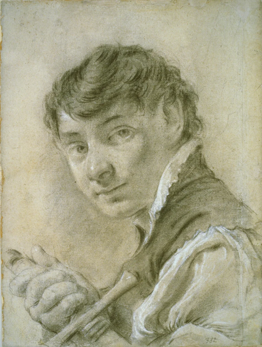 Portrait of a Young Man Holding a Sword by Giovanni Battista Piazzetta, drawing, 1730-1740