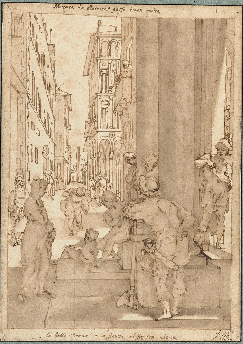 Sophronia Enters the Palace of Aladin by Andrea Boscoli, drawing, 1604-1606