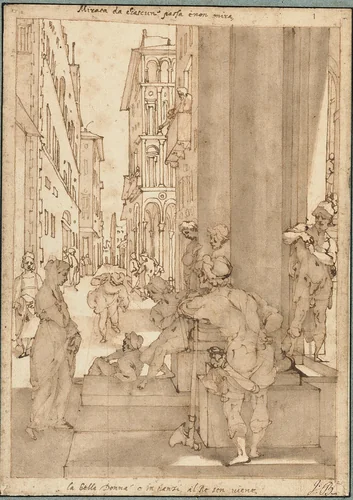 Sophronia Enters the Palace of Aladin by Andrea Boscoli, drawing, 1604-1606