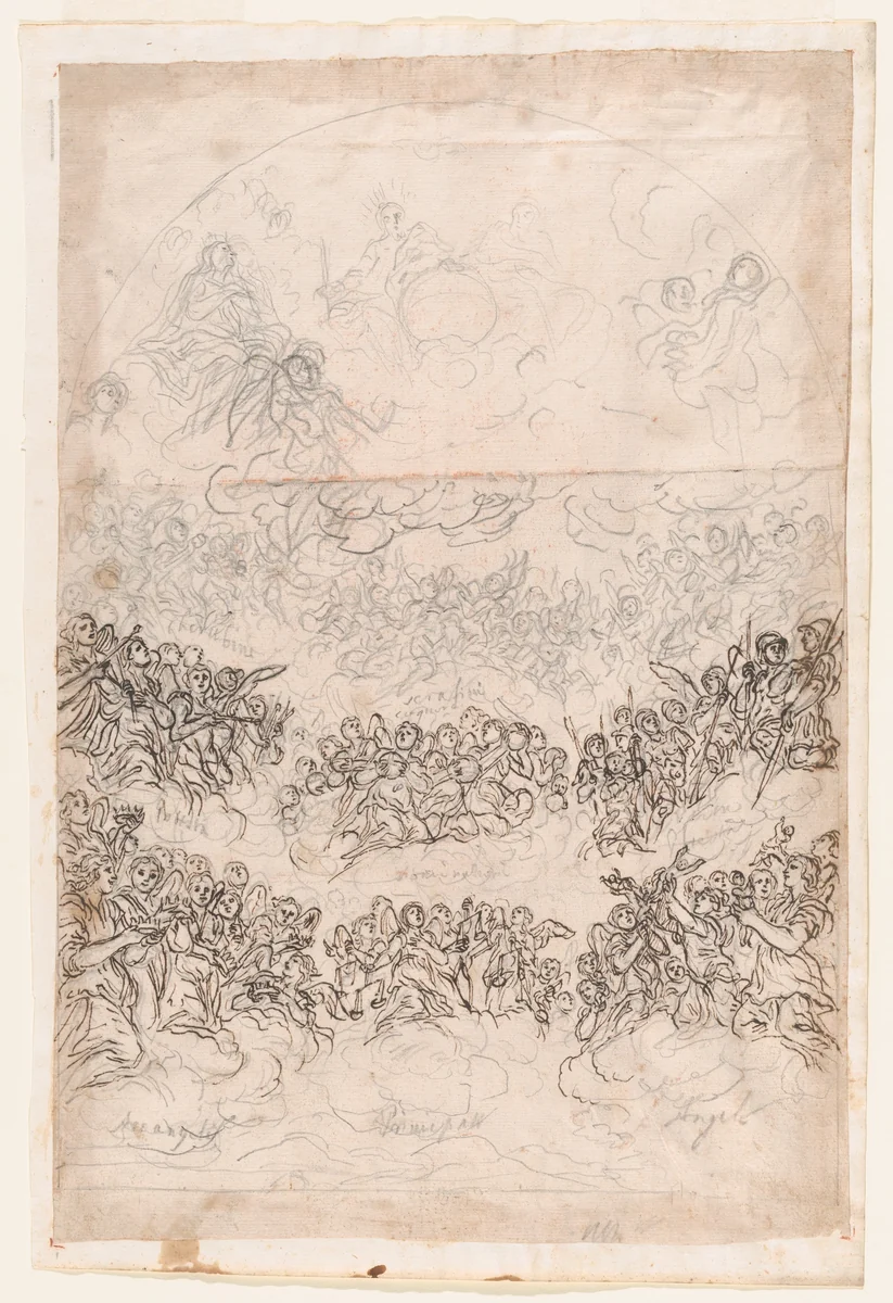 Coronation of the Virgin with the Heavenly Hosts by Baldassarre Franceschini, drawing, 1620-1690