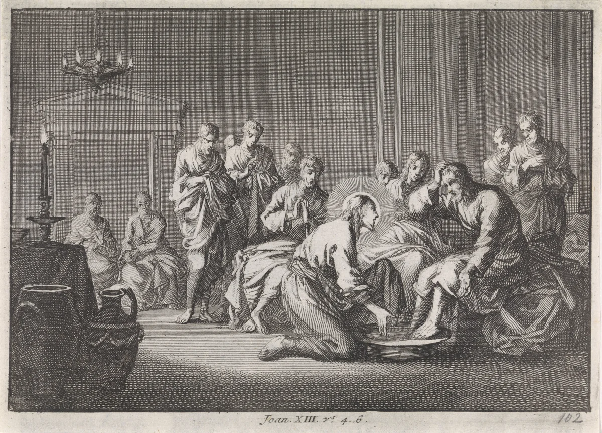 Voetwassing by Jan Luyken, print, 1703-1762