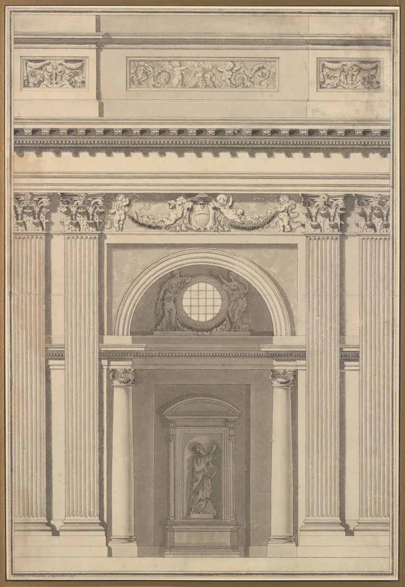 Elevation of a Wall by Jean Guillaume Moitte, drawing, 1776