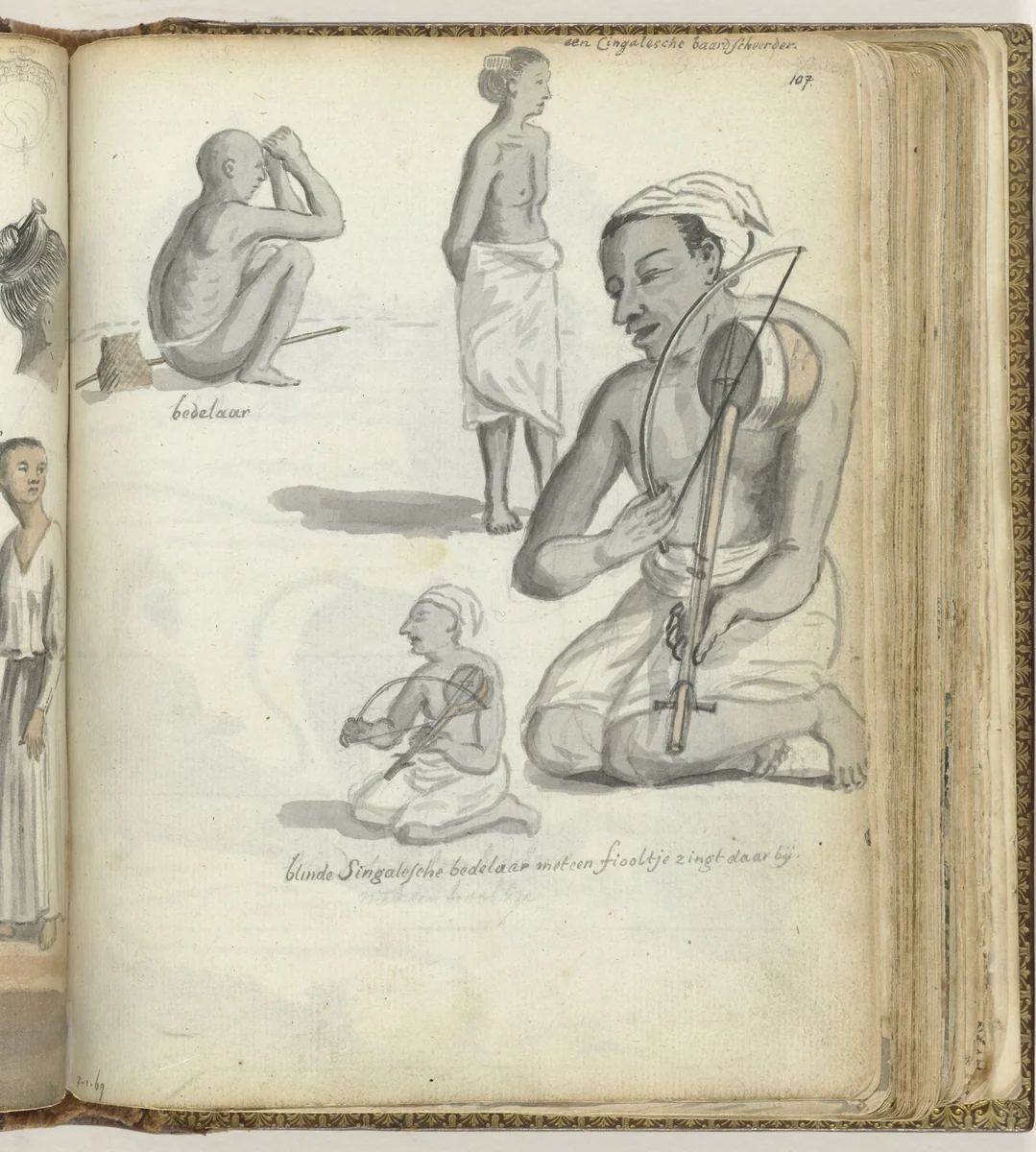 Volkstypen op Ceylon by Jan Brandes, drawing, 1785-1786