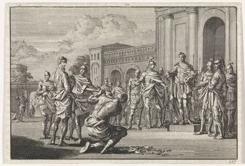 Josephus door Vespasianus in vrijheid gesteld by Jan Luyken, print, 1704