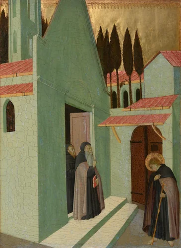 Saint Anthony Leaving His Monastery by Sano di Pietro, painting, 1430-1435