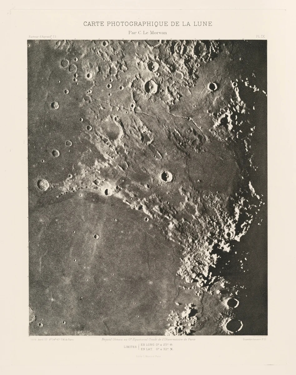 Carte photographique de la lune, planche IX (Photographic Chart of the Moon, plate IX) by Charles Le Morvan, photograph, 1909