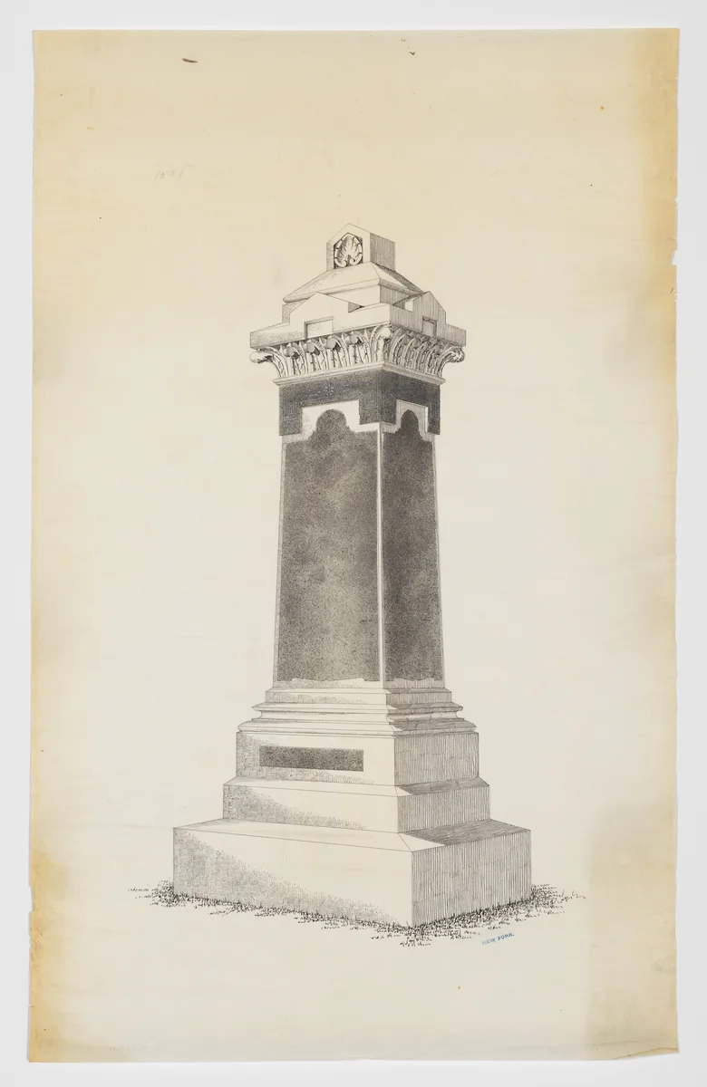 Pillar Grave Monument with Leafy Capital, No. 1538 by Alexander Maxwell, drawing, 1840-1880