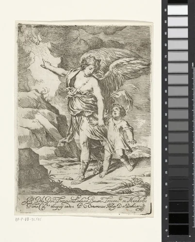 Kind met beschermengel by anonymous, print, 1622-1648
