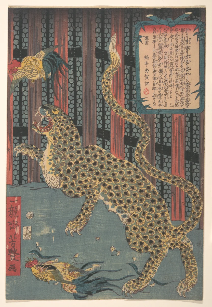 Tiger in a Cage by Ichiryūsai Yoshitoyo, print, 1860