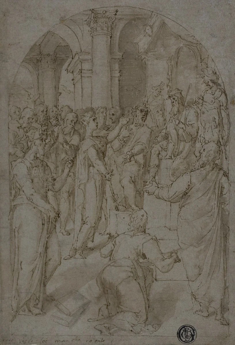 St. Catherine of Alexandria Disputing with the Doctors by Unknown Artist, drawing, 1580-1599
