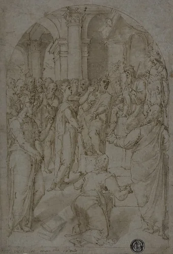 St. Catherine of Alexandria Disputing with the Doctors by Unknown Artist, drawing, 1580-1599