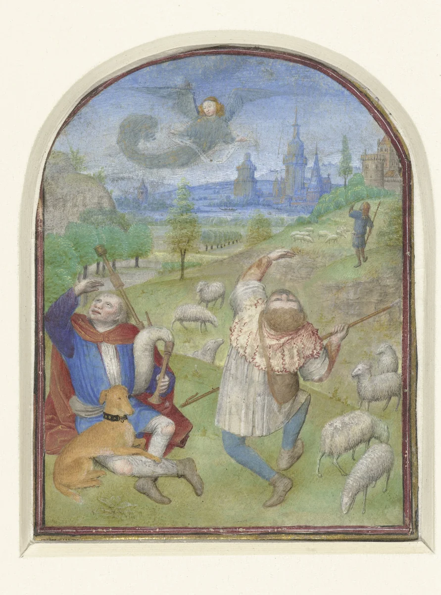 De verkondiging aan de herders by Simon Marmion, drawing, 1460-1470