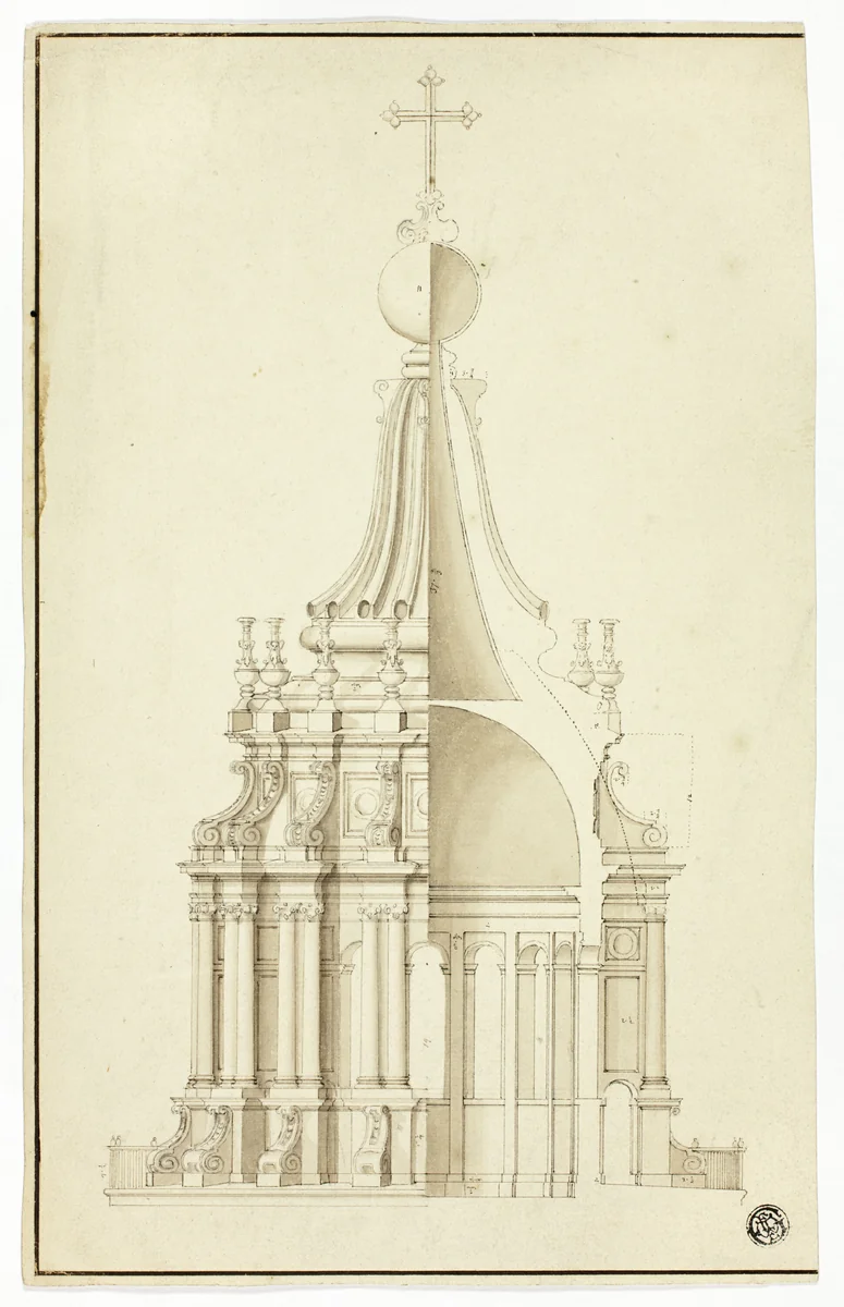 Lantern of Cupola, St. Peter's, Rome by Christopher Wren, drawing, 1652-1723