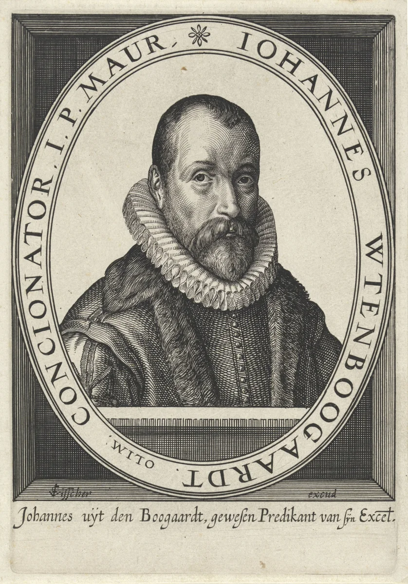 Portret van Johannes Wtenbogaert by anonymous, print, 1619