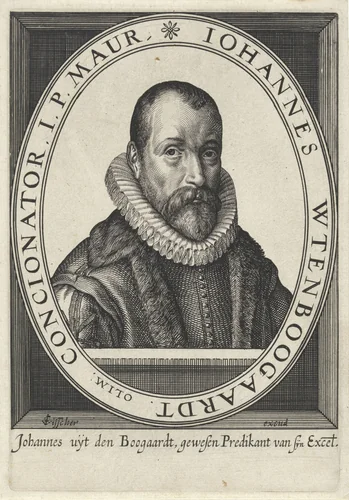 Portret van Johannes Wtenbogaert by anonymous, print, 1619