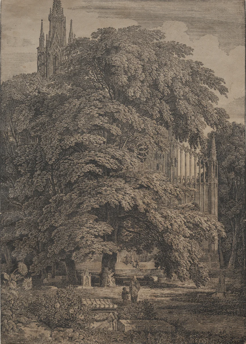 Gothic Church among Oaks by Karl Friedrich Schinkel, print, 1810