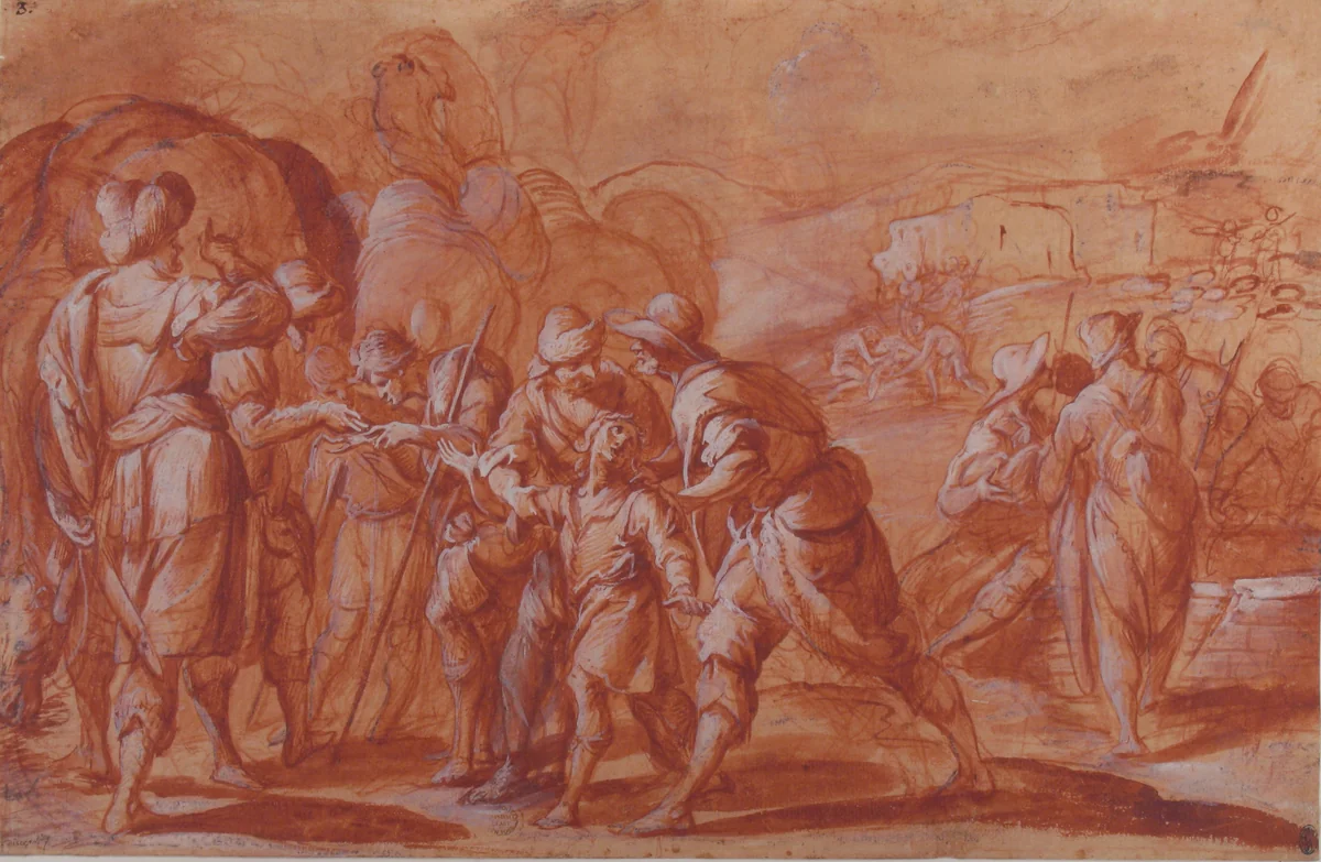 Joseph Sold by His Brethren by Giovanni Battista Discepoli, drawing, 1590-1660