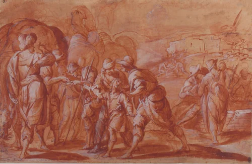 Joseph Sold by His Brethren by Giovanni Battista Discepoli, drawing, 1590-1660