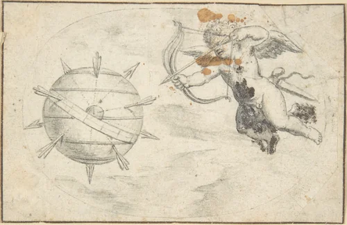 Cupid Shooting Arrows at the World Globe by Otto van Veen, drawing, 1608