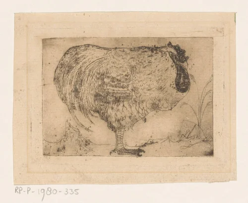 Ineengedoken haan by Jan Mankes, print, 1912