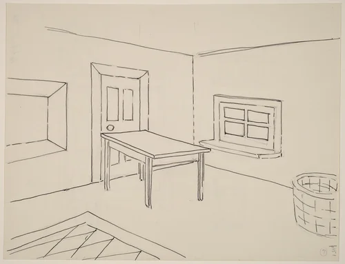 Basket, Table, Door, Window, Mirror, Rug #7 [recto] by Richard Artschwager, drawing, 1974
