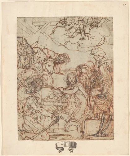 The Adoration of the Shepherds by Andrea Lilio, drawing, 1600-1610