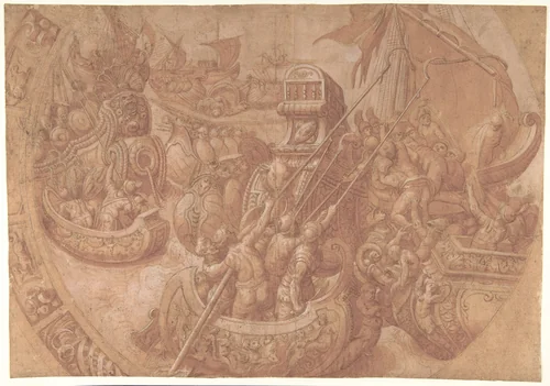 The Sea Battle in the Gulf of Morbihan by Taddeo Zuccaro, drawing, 1540-1599