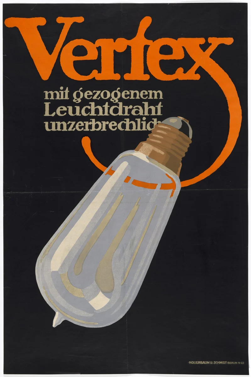 Poster for the Vertex lighting company by Lucian Bernhard, design, 1912