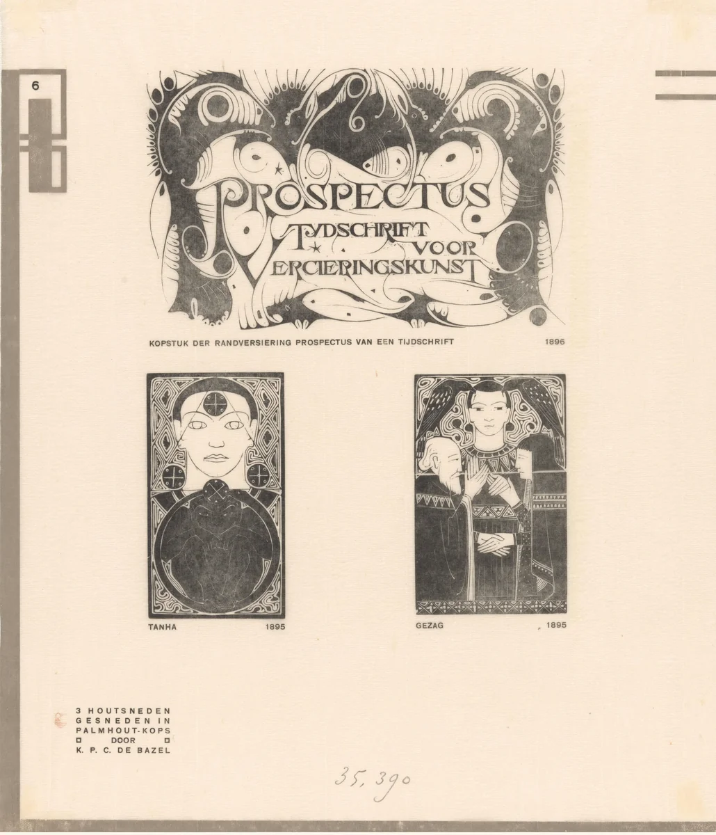 Drie houtsneden by Karel Petrus Cornelis de Bazel, print, 1895-1896