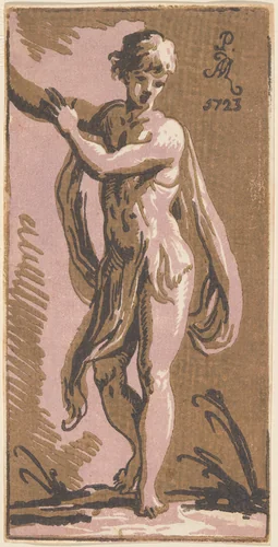 A Standing Youth Gesturing to His Right by Anton Maria Zanetti, print, 1680-1757