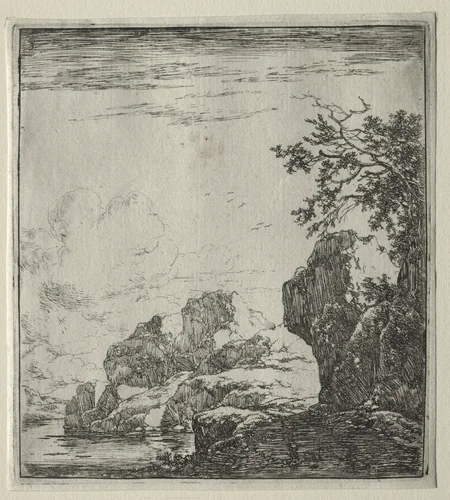 Le rocher couvert de buissons by Herman Naiwincx, print, 1640-1651