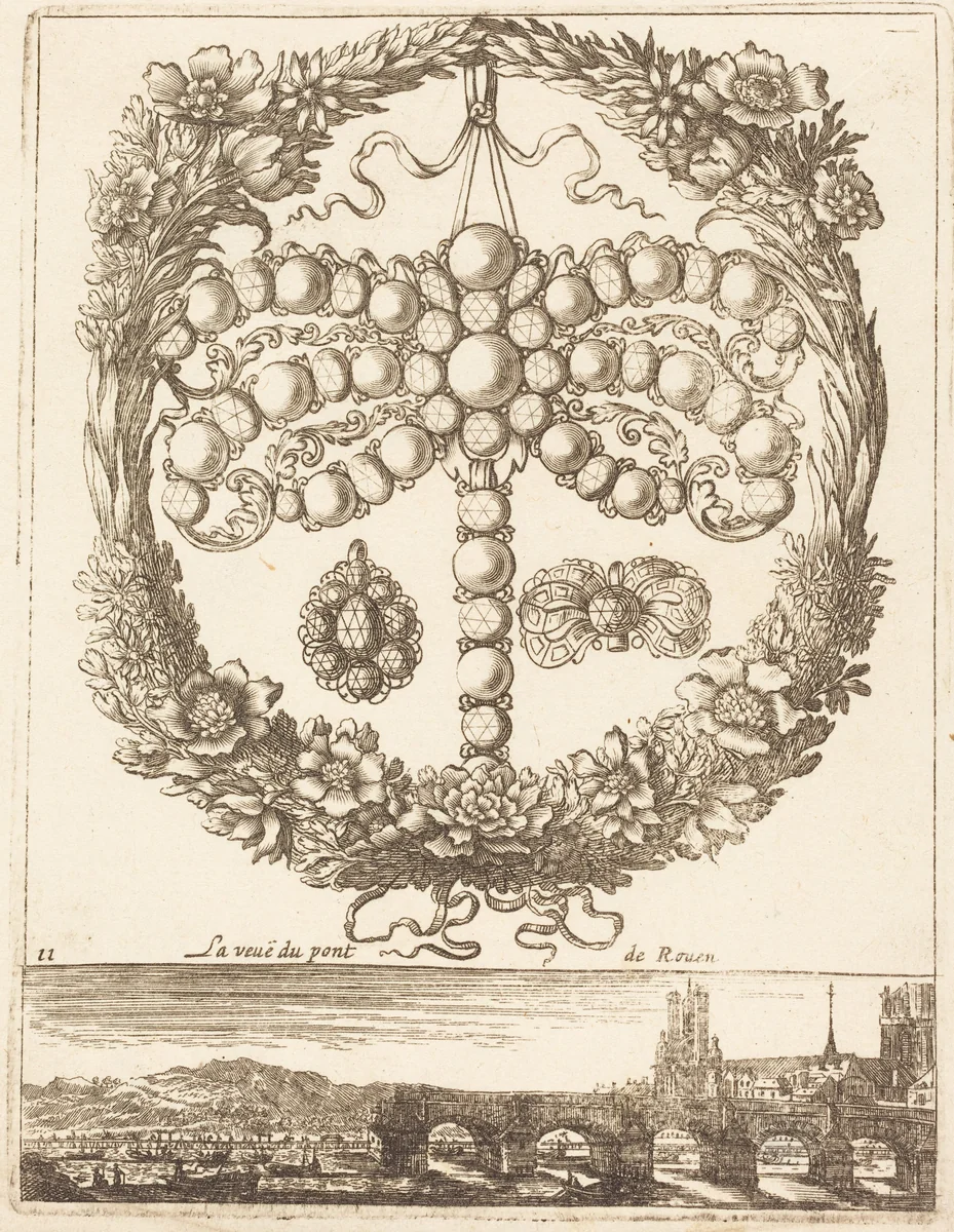 La veue du pont de Rouen by François Le Febvre, print, 1665