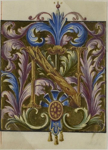 Illuminated Initial "N" with Acanthus Leaves from a Choirbook by European, drawing, 1701-1900