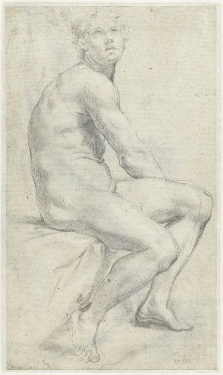 Studie van een mannelijk naakt by Annibale Carracci, drawing, 1599-1604