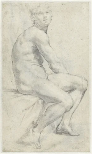 Studie van een mannelijk naakt by Annibale Carracci, drawing, 1599-1604