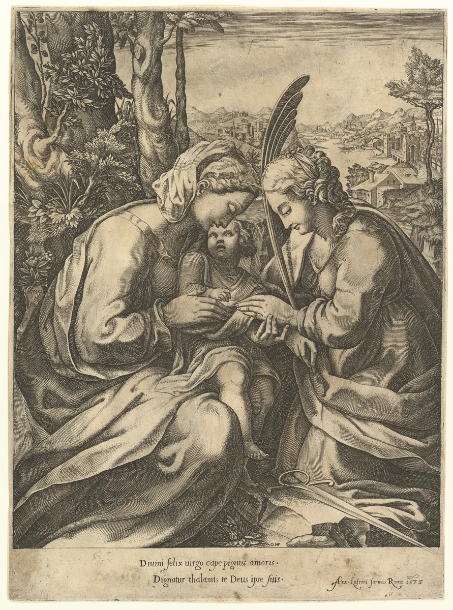 The Mystic marriage of St. Catherine by Giorgio Ghisi, print, 1520-1582