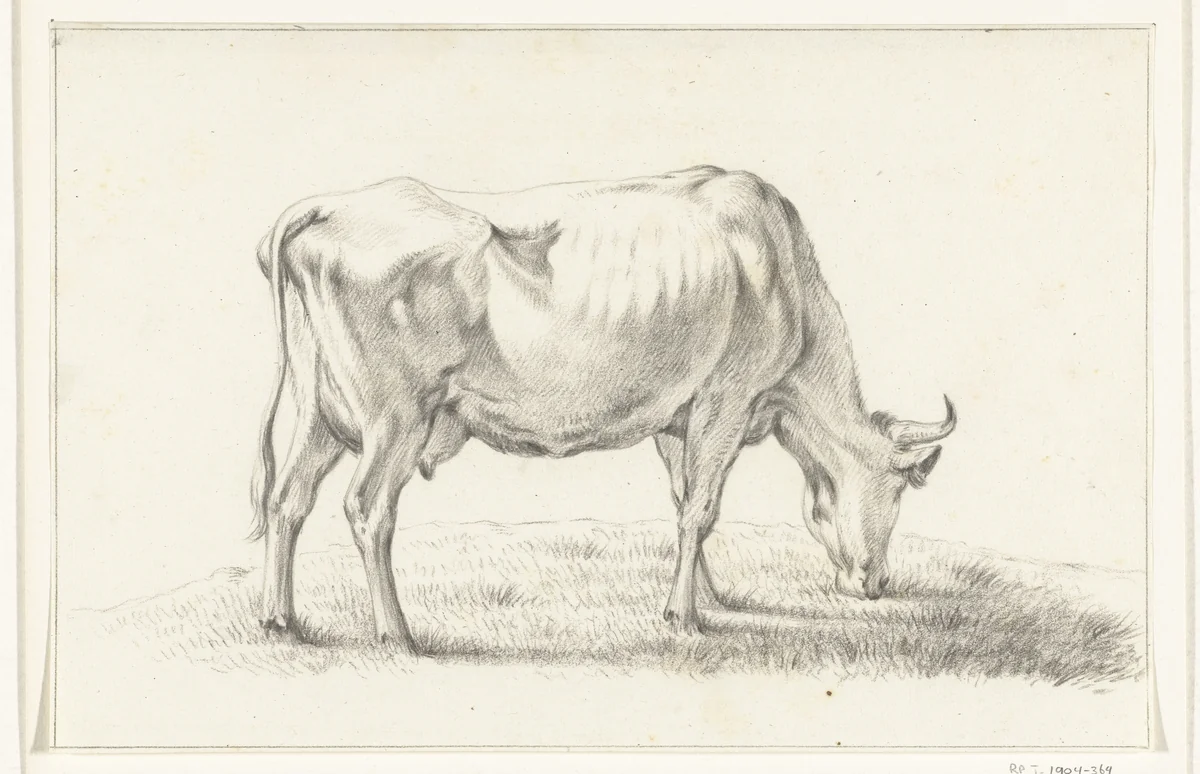 Grazende koe, naar rechts by Jean Bernard, drawing, 1775-1833