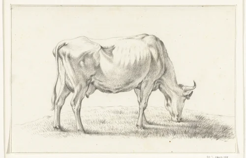 Grazende koe, naar rechts by Jean Bernard, drawing, 1775-1833