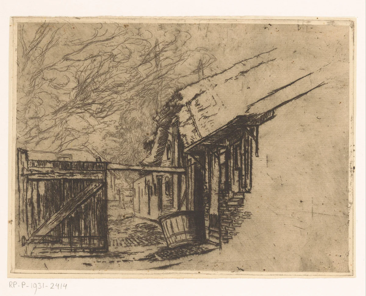 Boerderij met rieten dak by Johannes Löhr, print, 1892-1928