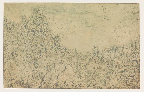 Rocky Landscape with a Tall Tower by Hercules Segers, print, 1623-1625